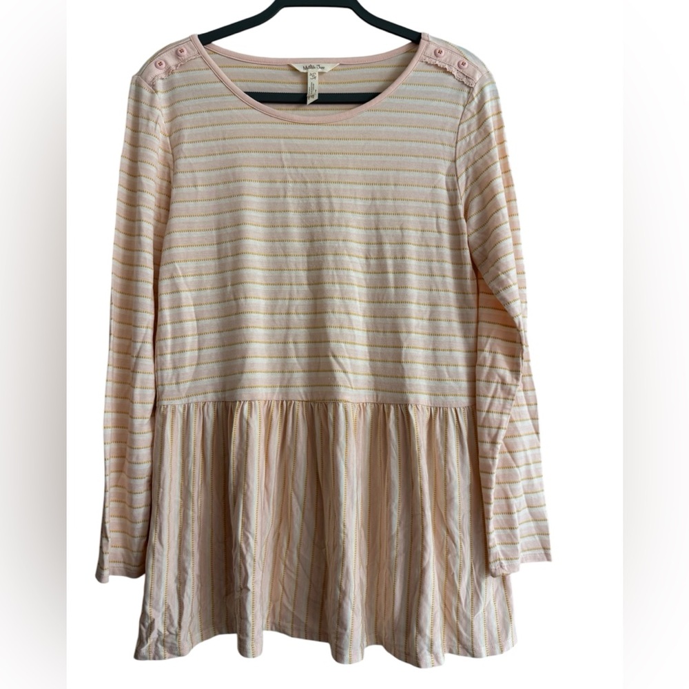Matilda Jane Striped Tunic, Size Medium, colors pink/white/gold